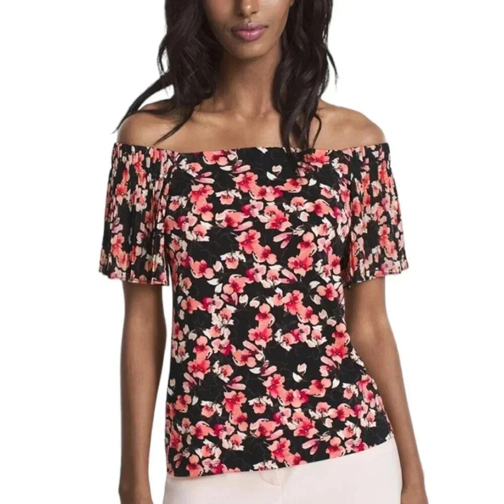 White House Black Market Pink Off Shoulder Pleated Sleeve Top XS
